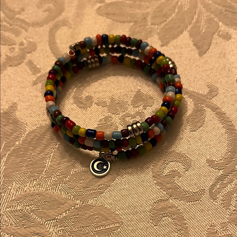 Hand Crafted Multicolor Beaded Bracelet with Crescent Charm